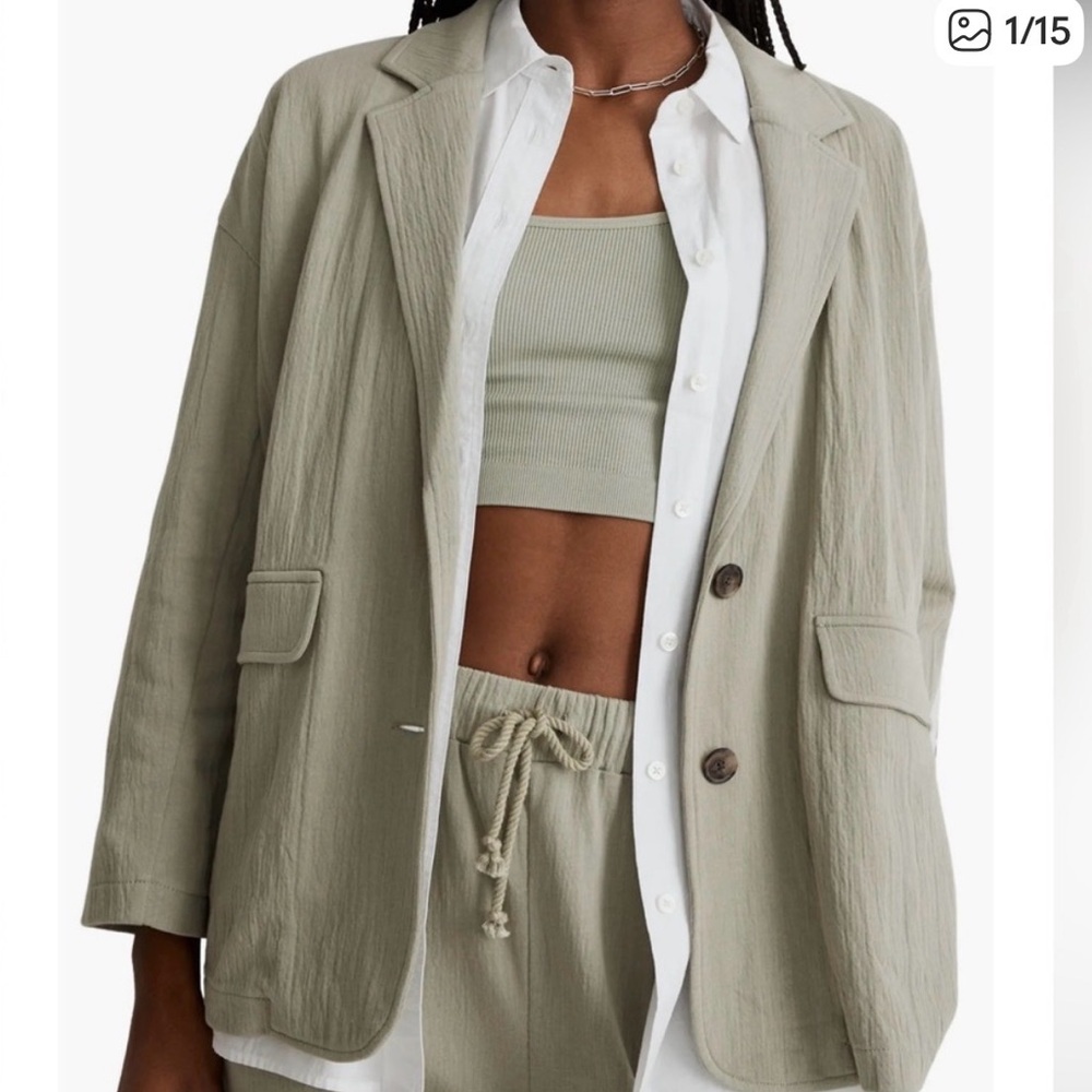 MADEWELL Breezewoven Larsen Blazer size small in Sage Green Linen Blend.